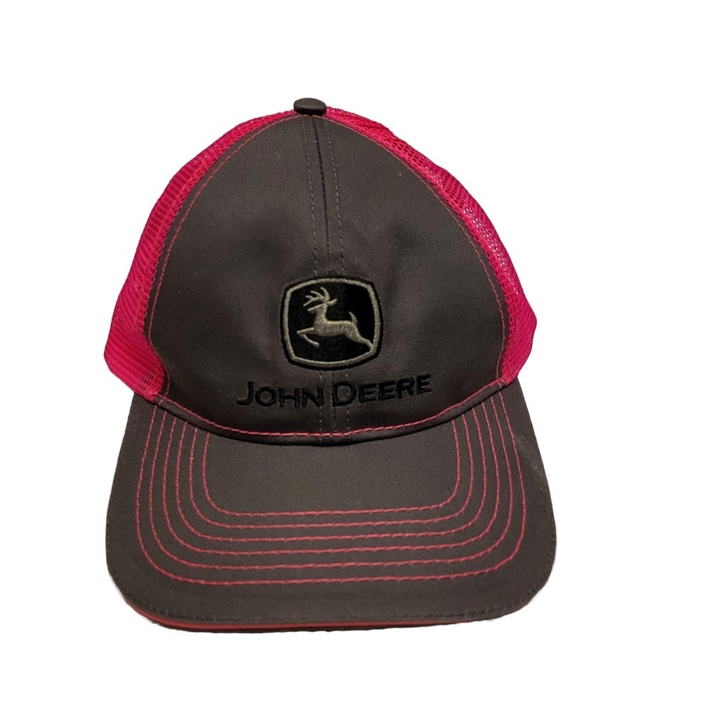 John Deere Pink And Gray Logo Baseball Adjustable Cap.